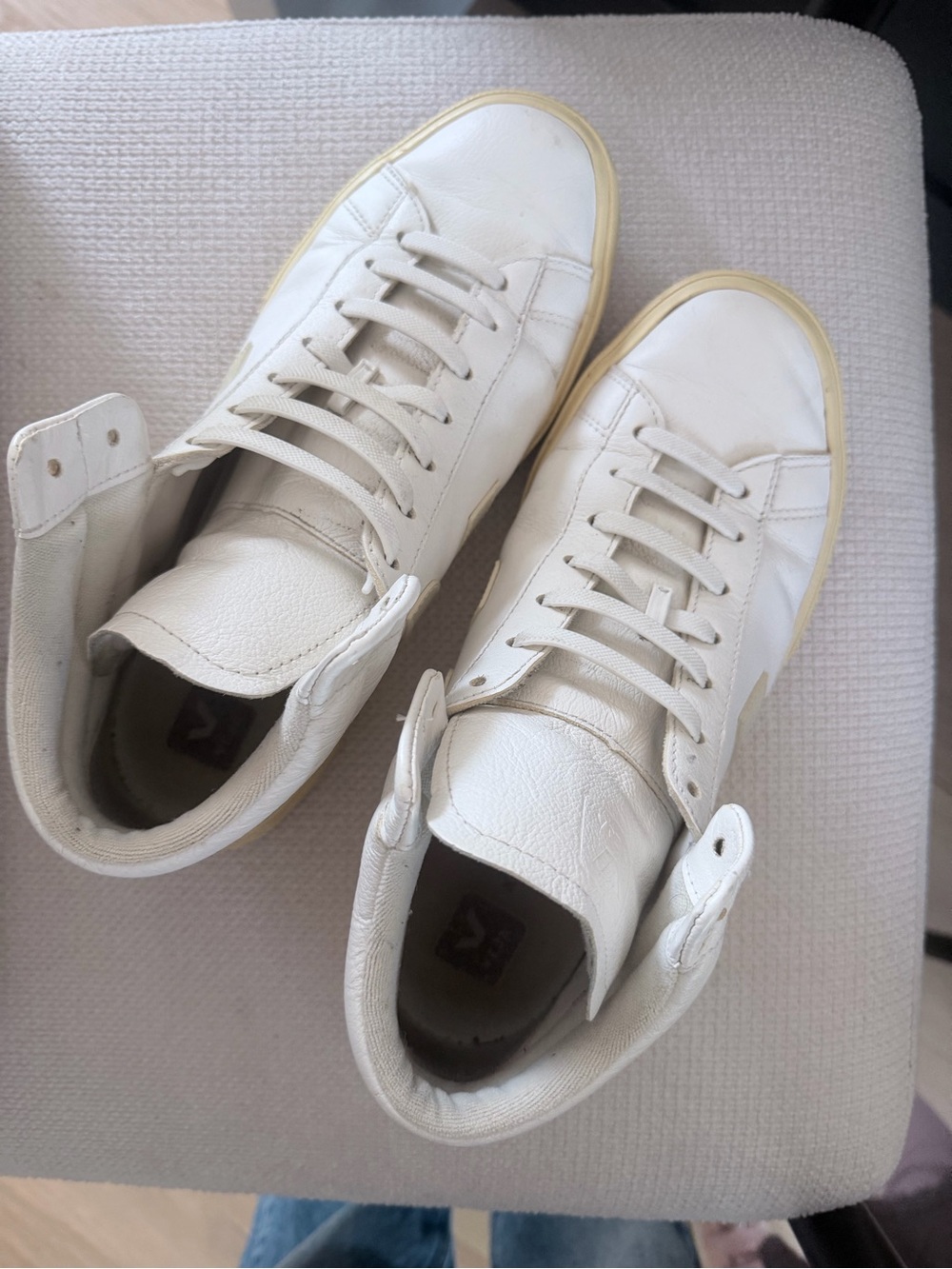 Veja Berlin White High-Top Leather Sneakers with Cream Sole